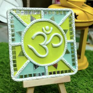 Divine Om Handmade Lippan Art Table Decor with Mini Stand (Size 4 Inch)