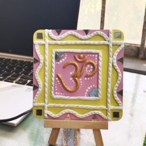 Divine Om Handmade Lippan Art Table Decor with Mini Stand (Size 4 Inch)