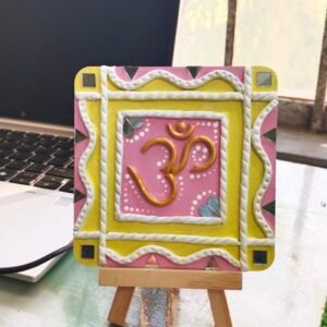 Divine Om Handmade Lippan Art Table Decor with Mini Stand (Size 4 Inch)