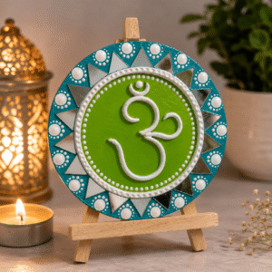 Divine Om Handmade Lippan Art Table Decor with Mini Stand (Size 4 Inch)